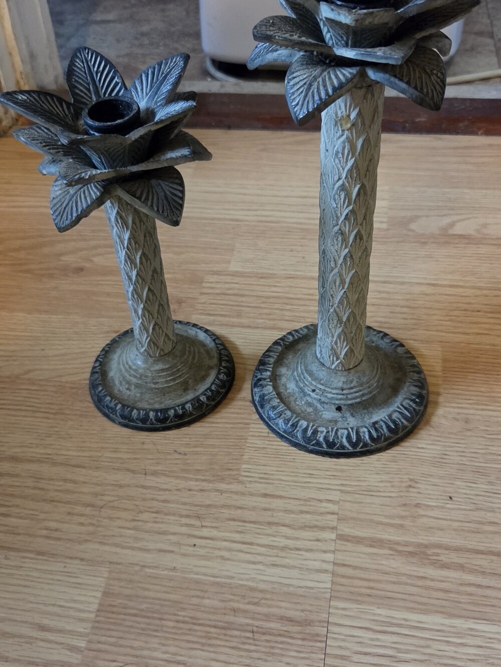 Ornate Floral Metal Candle Holders in Aged Cream Finish (Pair)